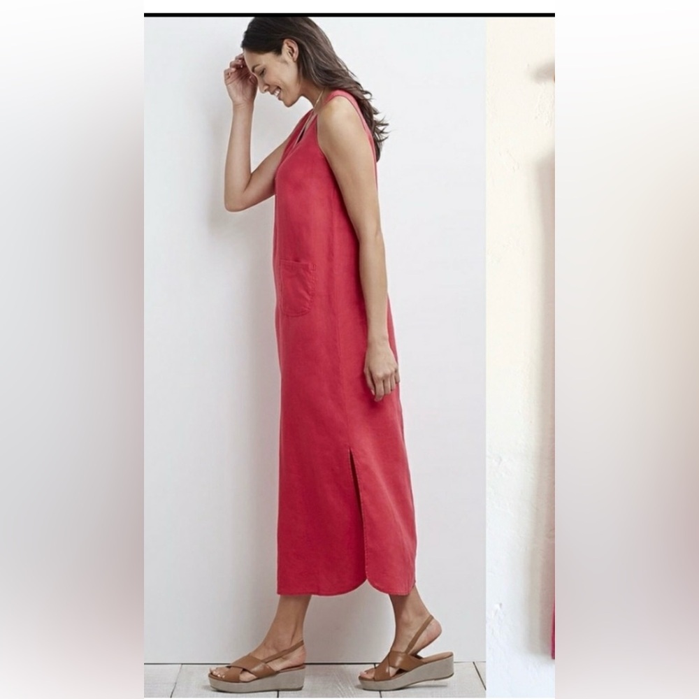J. Jill 100% Linen Red Sleeveless Maxi Dress with Pockets & Side Slit